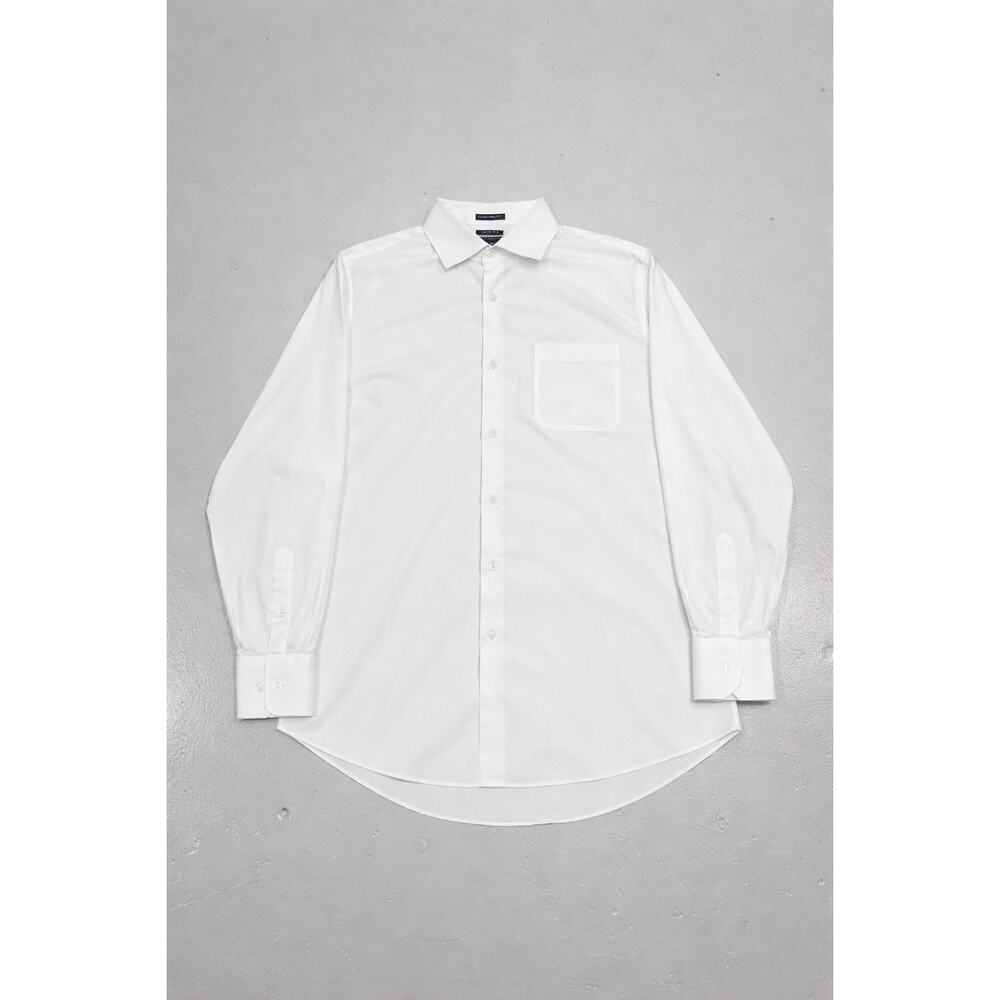 Neiman Marcus Mens White 80s 2 Ply Long Sleeve Trim Fit Dress Shirt Size 17